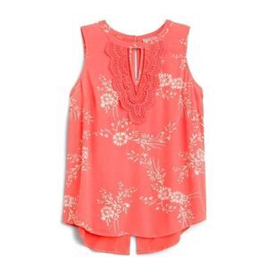 Daniel Rainn NWT Women's Floral Top Crochet Keyhole Sleeveless Blouse Coral M‎